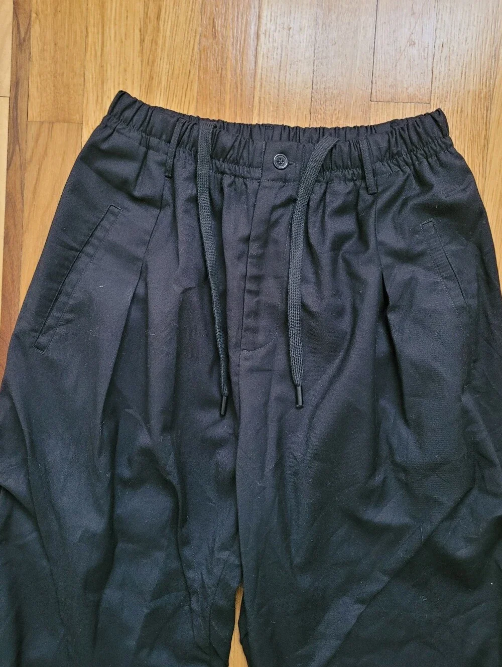 YOHJI YAMAMOTO POUR HOMME BLACK DRAPED LAYERED WIDE LEG PANTS MADE IN JAPAN